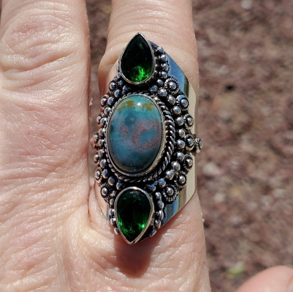 New Bloodstone & Peridot 925 Silver Statement Ring. - Picture 7 of 16